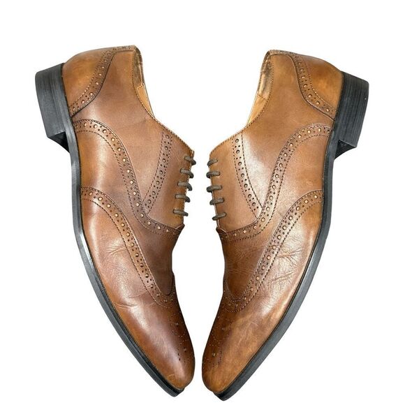EXPRESS Tan Leather Wingtip Lace Up Oxford Worn Once Size 10 - Picture 6 of 16